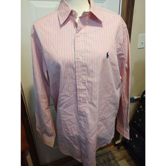 Ralph Lauren Button Down Shirt Pink White Stripes Men's Size - Picture 1 of 5